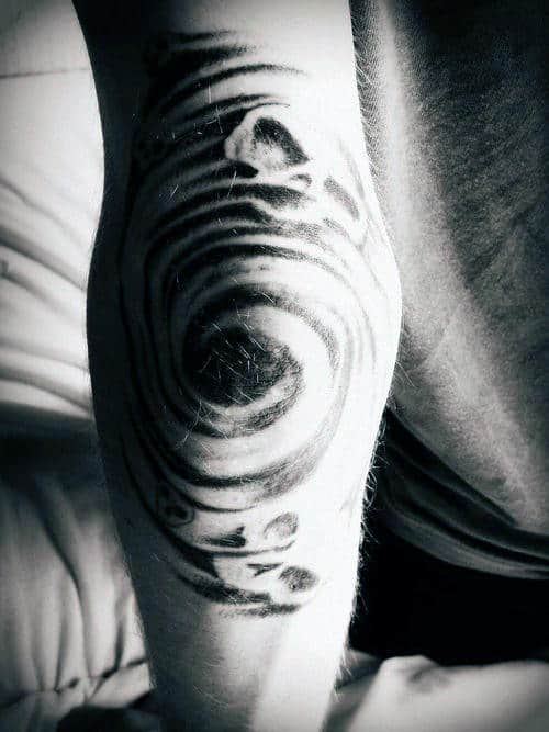 Grey Ink Elbow Spiral Tattoo For Men