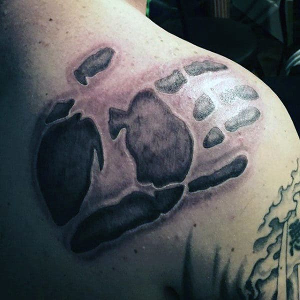 Grey Ink Handprint Male Shoulder Tattoo Ideas