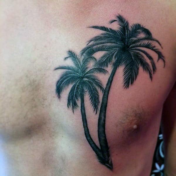 Grey Palm Tree Pair Tattoo For Men On Chest