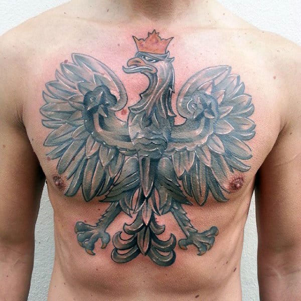 Grey Polish Eagle Mens Chest Tattoo Inspiration