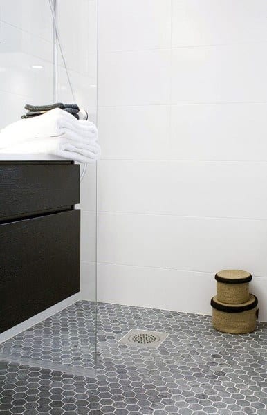 Grey Small Hexagon Bathroom Floor Ideas
