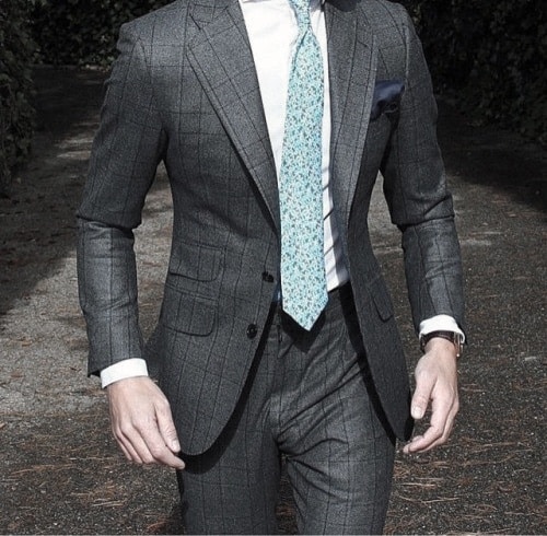 Grey Suit Male Style With Teal Color Tie