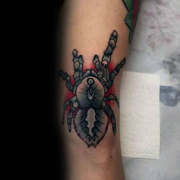 Grey Tarantula Spider With Red Background Mens Old School Tattoos
