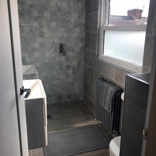 Grey Tile And Walls Bathroom Shower Ideas