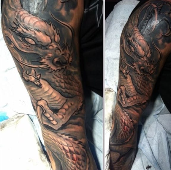 Grey Vicious Dragon Tattoo Male Sleeves