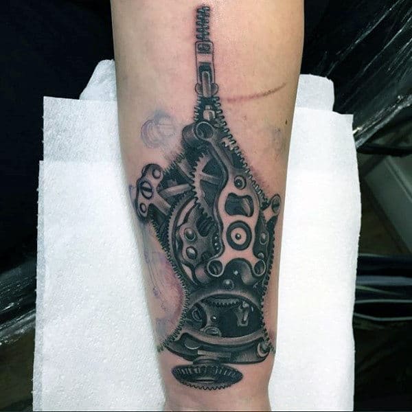 Grey Zipped Steampunk Tattoo Mens Forearms