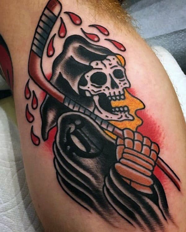 Grim Reaper Mens Inner Arm Bicep Old School Traditional Tattoos