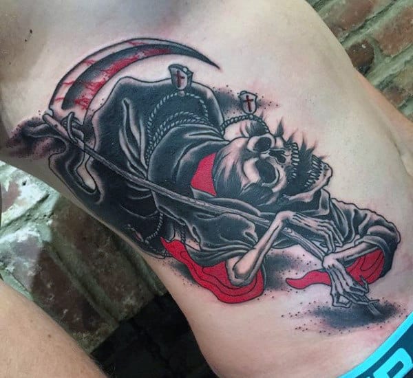 Grim Reaper Tattoo Design Ideas For Men On Ribs