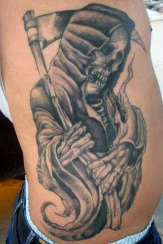 Grim Reaper Tattoos Rib Cage On Male