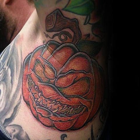 Grinning Evil Pumpkin Halloween Tattoo Male Armpits