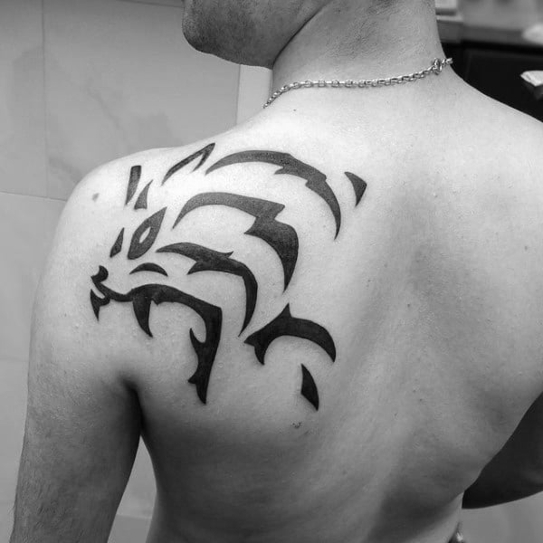 Growling Tiger Mens Tribal Shoulder Blade Tattoo Ideas