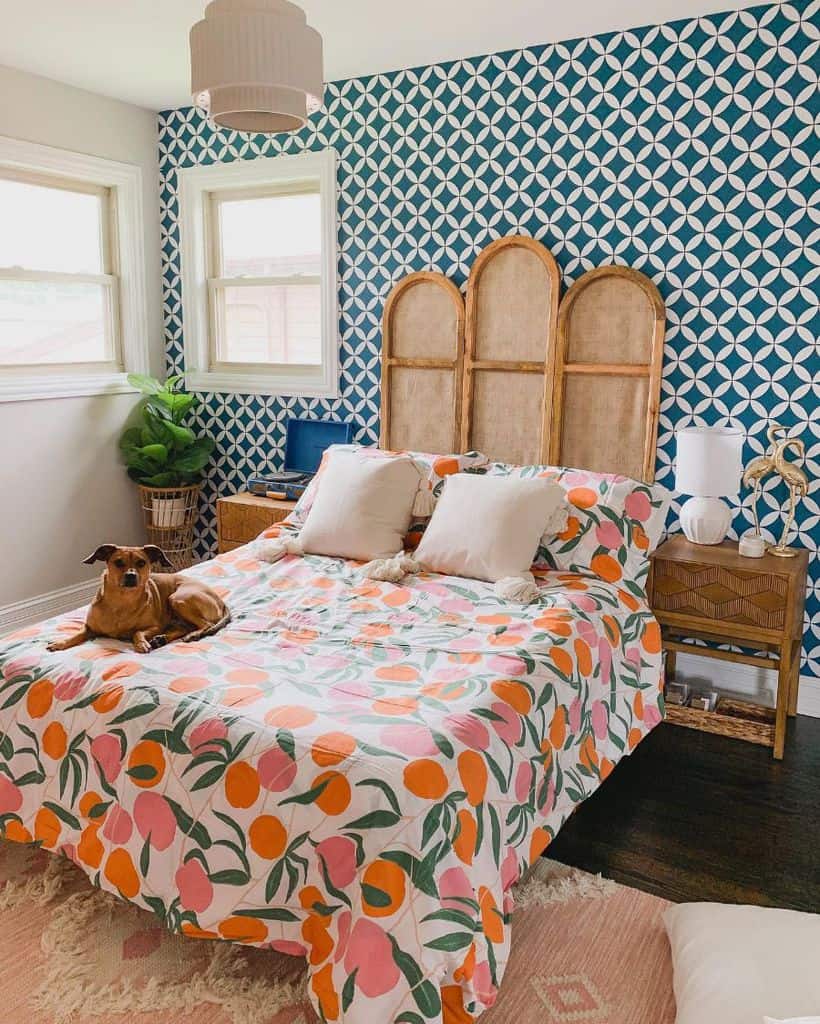 colorful guest spare bedroom with accent wall