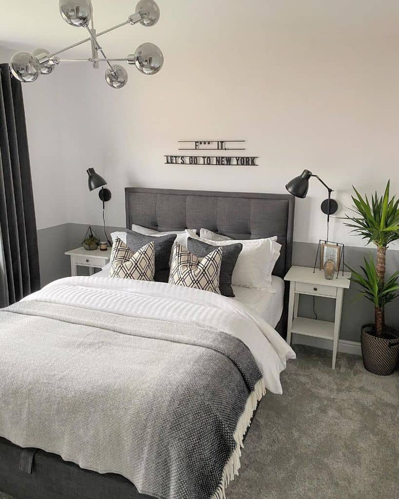 masculine gray spare guest bedroom 