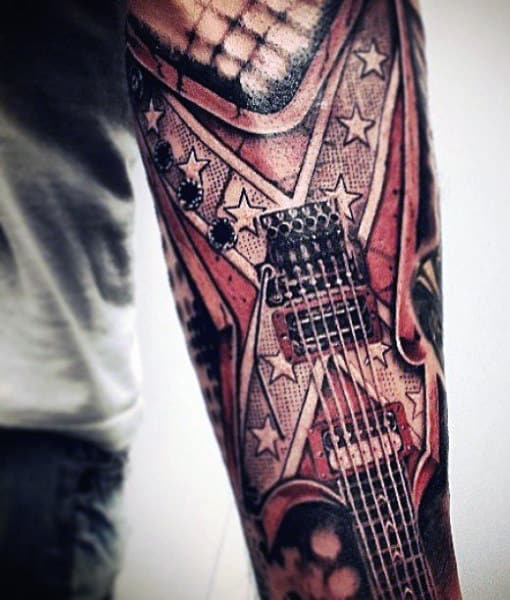 Rock And Roll Guitar Tattoo Sleeve For Men