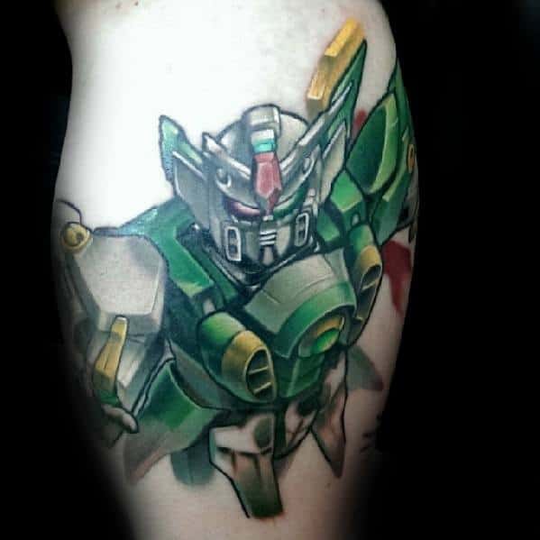 Gundam Tattoo Ideas On Guys Leg Calf Green Robot