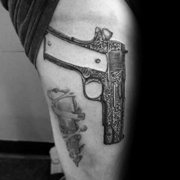 50 1911 Tattoo Ideas For Men Handgun Designs