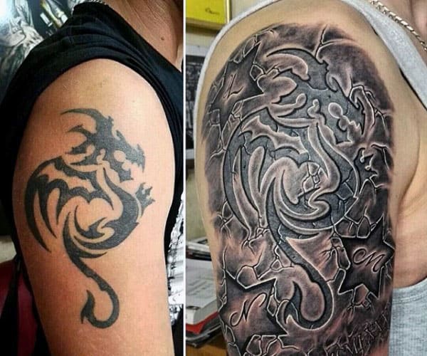 Guy With 3d Tribal Dragon Tattoo Design Cover Up