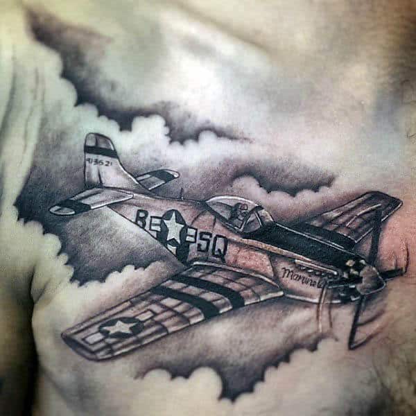 Guy With Airplane Chest Tattoo