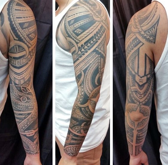Guy With Amazing Samoan Full Arm Sleeve Tattoo