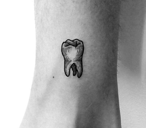 Guy With Ankle 3d Small Tooth Tattoo Design