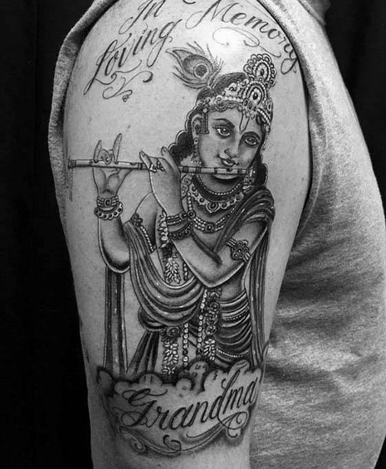 Guy With Arm Krishna Tattoo Design
