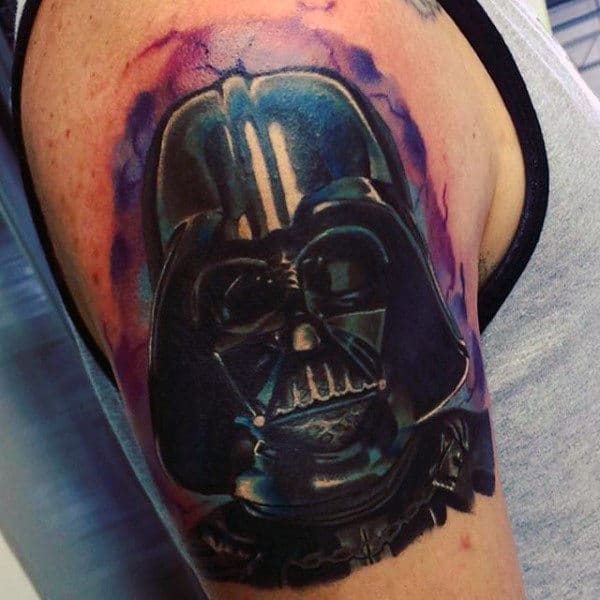 Guy With Armoured Darth Vader Tattoo Arms