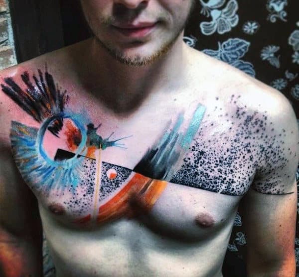 Guy With Artistic Watercolor Tattoo On Chest