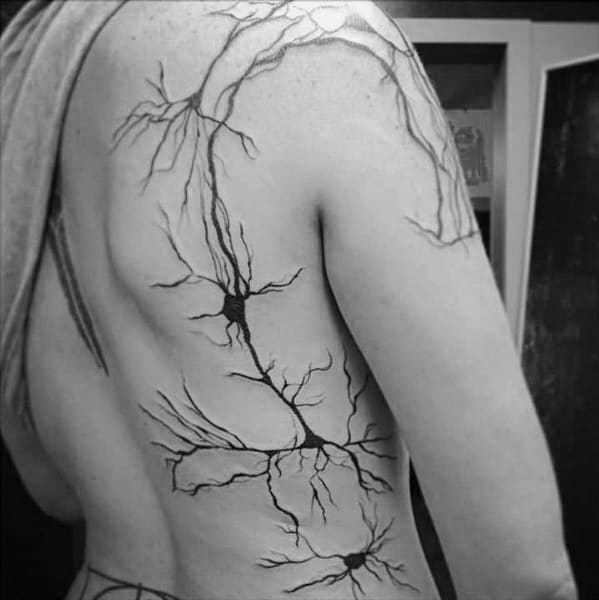Guy With Back And Arm Neuron Tattoo Design