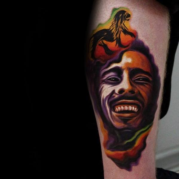 Guy With Bob Marley Tattoo Design