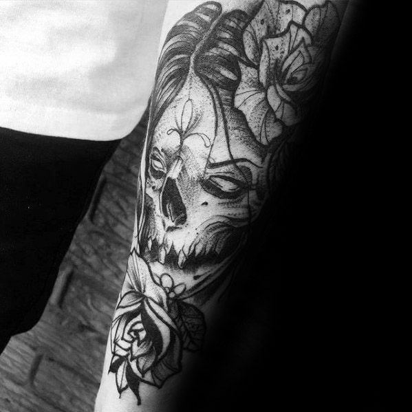Guy With Catrina Tattoo Design