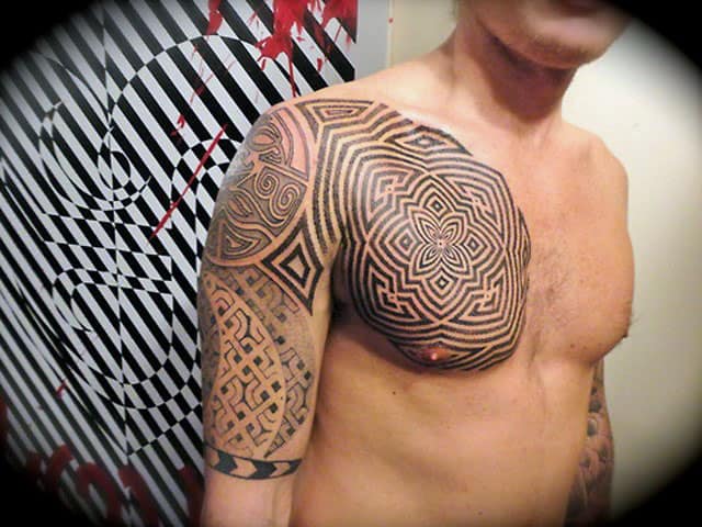 Guy With Chest Tattoo Tribal
