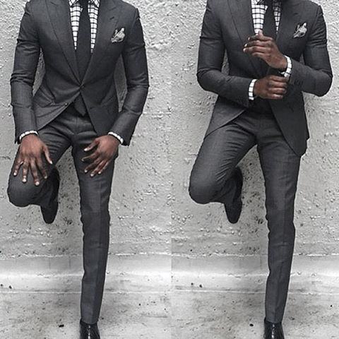 charcoal suit black shoes