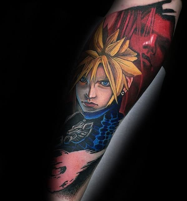 guy with cool final fantasy forearm sleeve tattoo