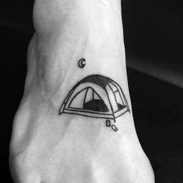 Guy With Cool Simple Camping Tent Foot Tattoo