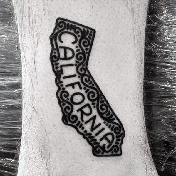 Guy With Cool Simple Traditional California Lower Leg Tattoos
