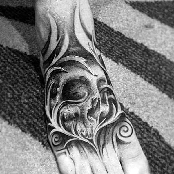 Guy With Dark Scary Foot Tattoo
