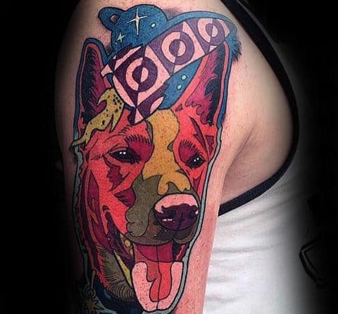Guy With Dog Pop Art Half Sleeve Tattoo