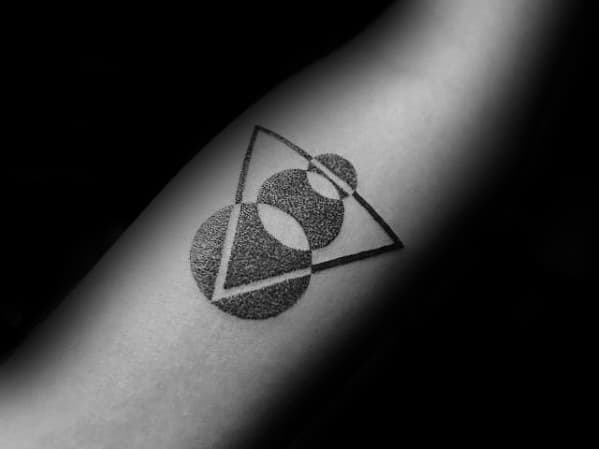 Guy With Dotwork Negative Space Triangle Circle Simple Forearm Tattoo