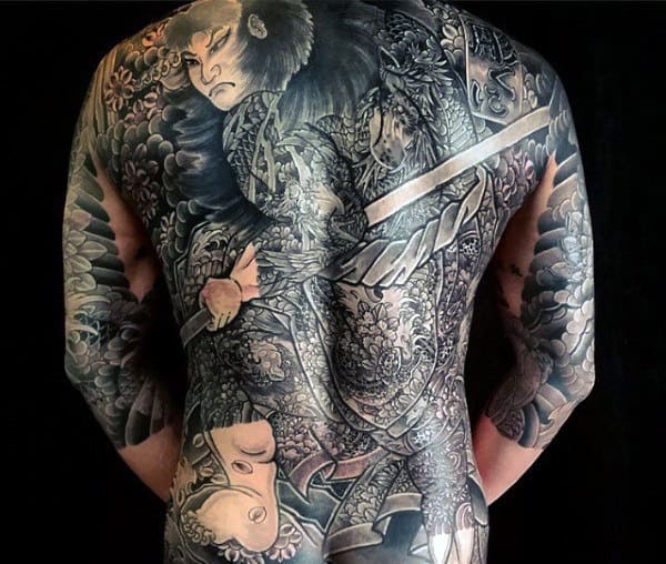 Guy With Extremely Intricate Detailed Design Tattoo Of Samurai Full Back
