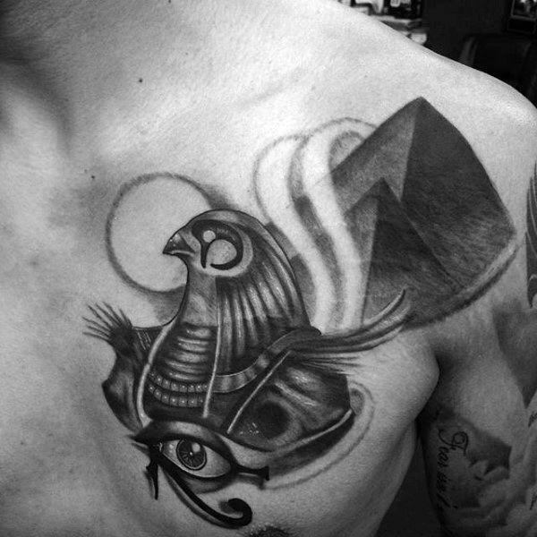 Guy With Eye Of Horus Pyramid Egypt Chest Tattoos
