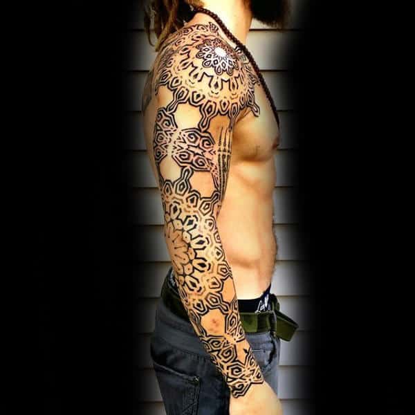 Guy With Full Sleeves Pattern Tattoo