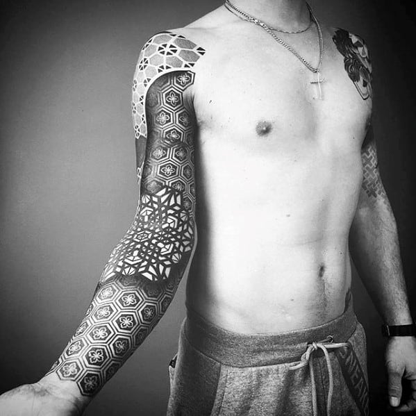 Guy With Geometric Sleeve Tattoo Design