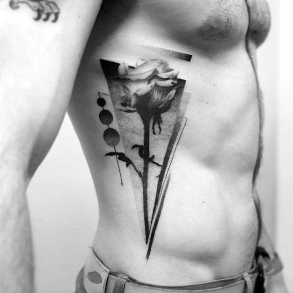 Guy With Great Abstract Rose Flower Rib Cage Side Of Body Tattoo Design