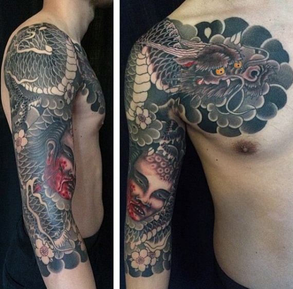 100 Dragon Sleeve Tattoo Designs For Men - Fire Breathing Ink Ideas