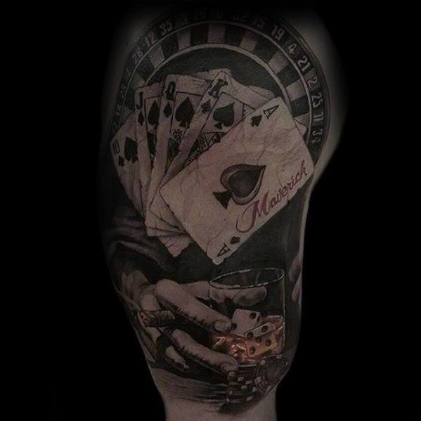 Guy With Half Sleeve 3d Poker Chip Tattoo Design
