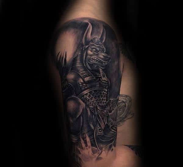 Guy With Half Sleeve Anubis Tattoo