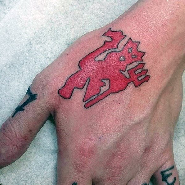 Guy With Hand Manchester United Tattoo Design