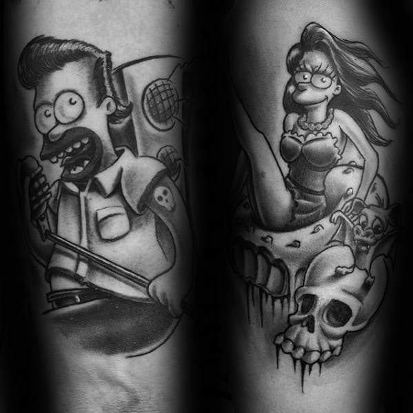 Guy With Homer Simpson Shaded Ar Tattoo Design