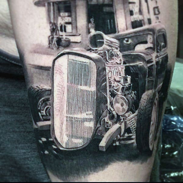 Guy With Hot Rod Tattoo On Arm