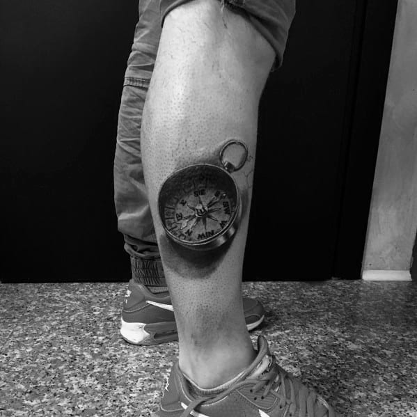 Guy With Hyper Realistic 3d Small Compass Tattoo